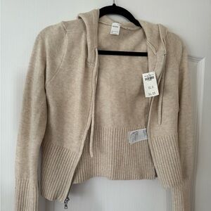 Abercrombie & Fitch A&F Cream Knit Cropped Hoodie